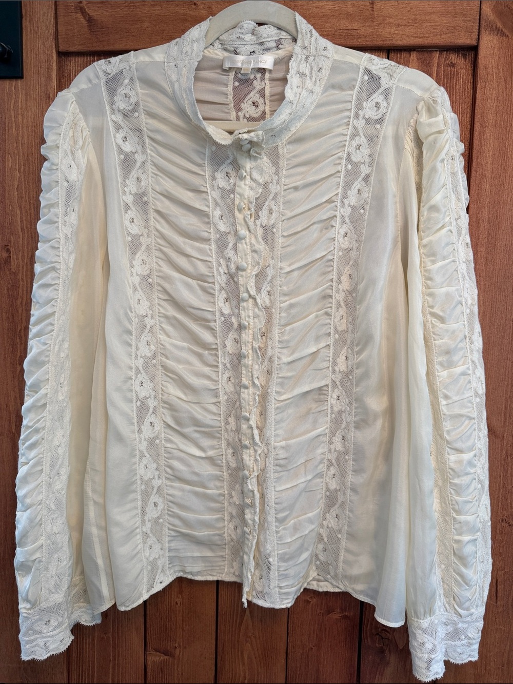 LoveShackFancy SILK Cream Ruffled Lace Button-Up Blouse